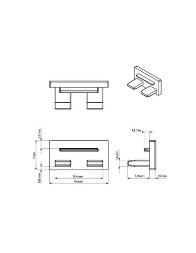 Aklė profiliui LINE MINI, pilka, be skylės OP2-EC-7X14-G-WOH 5908293402226