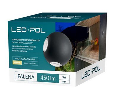 Outdoor wall mounted luminaire FALENA-3, 9W, 450lm, 4000K, IP54, dark grey, ORO ORO10044 5902533197200