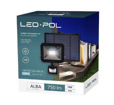 Solar LED floodlight with motion sensor, 10W, 750Lm, IP54, battery 1800mAh ORO10050 5902533197262