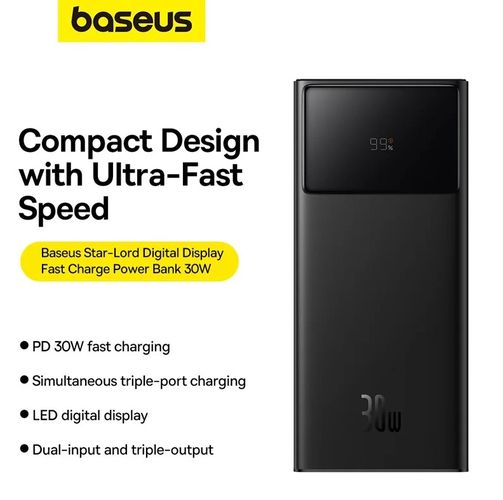 LiPo išorinis akumuliatorius (Powerbank) 30000mAh 30W su 2xUSB + USB C Star-Lord juodas BASEUS P10022905113-00 6932172634292