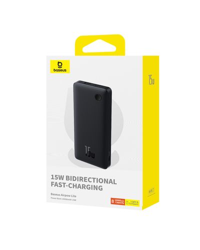 LiPo išorinis akumuliatorius (PowerBank) 10000mAh 15W USB + USB-C Airpow Lite juodas BASEUS P10067500123-00 6932172652593