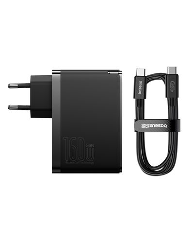 Sieninis įkroviklis GaN5 Pro 160W USB + 2xUSB-C QC4+ PD3.1 su USB-C 1m laidu, juodas P10110825113-00 6932172635046