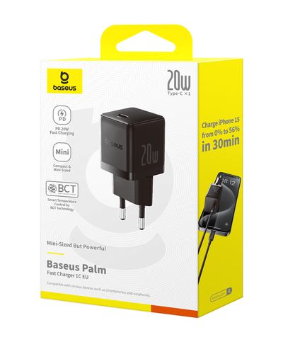 Настенное быстрое зарядное устройство Palm 20W USB-C QC3.0 PD3.0, черный P10111602113-00 6932172672935