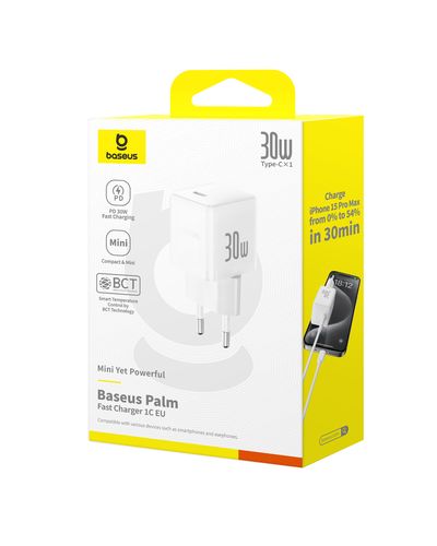 Настенное быстрое зарядное устройство Palm 30W USB-C QC3.0 PD3.0, белый P10111605213-00 6932172672768