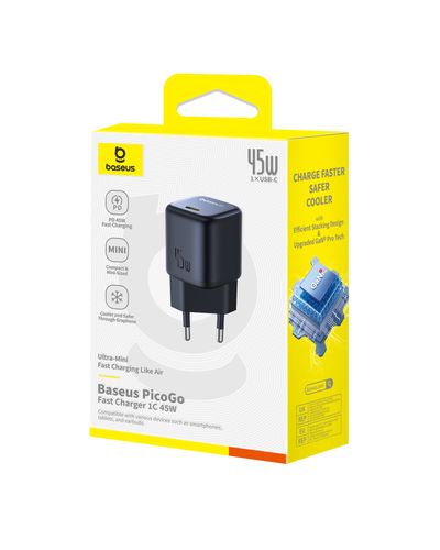 Sieninis įkroviklis PicoGo GaN 45W USB-C QC PD, juodas P10176800123-00 6932172678364