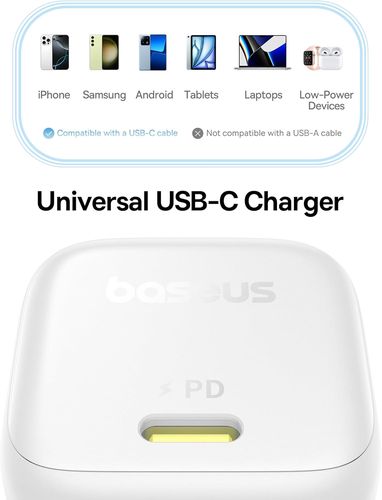 Sieninis įkroviklis PicoGo GaN 45W USB-C QC PD, baltas P10176800213-00 6932172678388