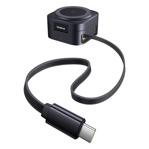 Belaidis magnetinis Qi2 įkroviklis PicoGo 15W su ištraukiamu 67W USB-C kabeliu, juodas P10276800123-00