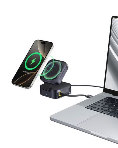 Belaidis magnetinis Qi2 įkroviklis PicoGo 15W su ištraukiamu 67W USB-C kabeliu, juodas P10276800123-00