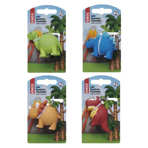 Žibintuvėlis/raktų pakabukas dinozauras 1vnt, 5Lm 3xLR54, įvairių rūsių P4711 8592920089613