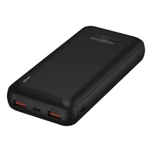 LiPo išorinis akumuliatorius (Powerbank) 20000mAh 20W 2xUSB + USB C QC3.0 PD juodas su microUSB kabeliu ANSMANN PB320PD 4013674187195