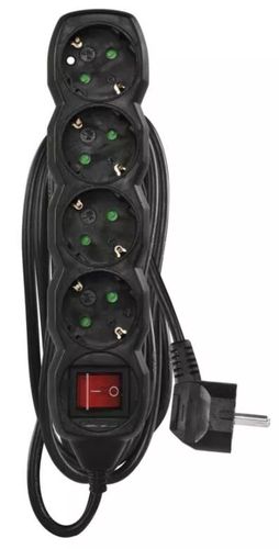 Power Strip SCHUKO with switch – 4 sockets, 5.0m, black, 1,5mm² PC1425R 8592920107447