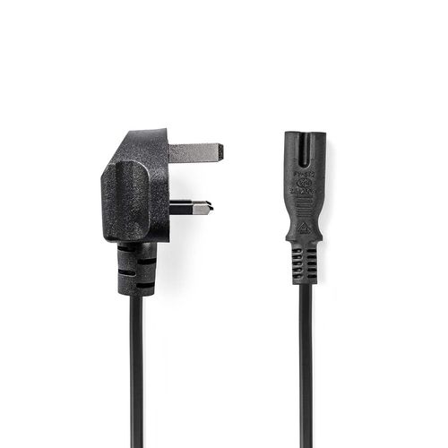 UK Power Cable | UK Male | IEC-320-C7 | 5.00 m | Yes | 2 x 0.75 mm² | Copper | Round | Nickel Plated | UK | PVC | Power plug: Type G | 250 V AC | 3 A | Black PCGP11140BK50 5412810297405