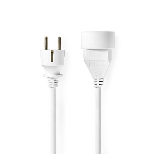Power Extension Cable | Plug with earth contact male | Plug with earth contact female | Straight | Straight | Nickel Plated | 3.00 m | Round | White | Shrink Pack PEXC103EWT