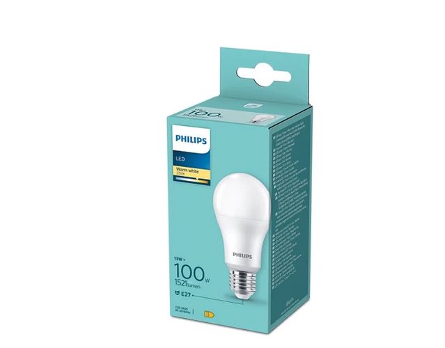 Лампа светодиодная E27 230V 13W (100W) A60 1521lm теплый белый 2700K, PHILIPS PHIL/253216 8720169253216