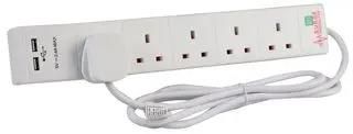 EXT LEAD 5 GANG WITH USB SURGE WHT 2M 2068U WHT