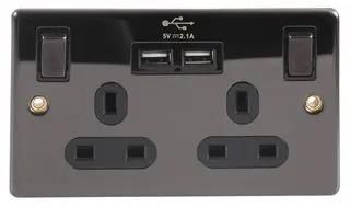 SWITCHED SOCKET, BLK NICKEL, 2GANG, 13A BN2213U
