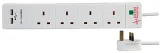 EXTENSION 4 GANG SURGE, 2 USB, WHITE 1M PEL00096