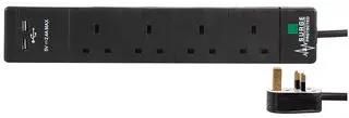 EXTENSION 4 GANG SURGE, 2 USB, BLACK 3M PEL00102