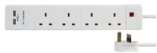 EXTENSION 4 GANG WITH 2 USB, WHITE 2M PEL00105