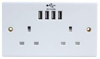 2-GANG UNSWITCHED SOCKET, 4 X USB, 4.8A 2248U