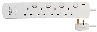 EXTENSION LEAD 4 GANG WITH USB WHITE 2M 8418SU