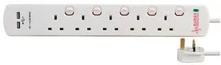 EXTENSION LEAD 5G SURGE WITH USB WHT 2M 8518SU SURGE