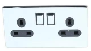 SWITCHED SOCKET 2G DP P-CHROME SCREWLESS PELB1131