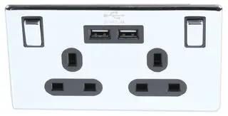 SWITCHED SKT 2G 2XUSB BLK NICKEL S-LESS PELB1144