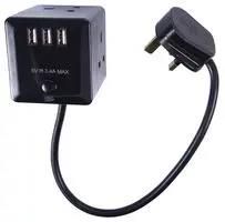 EXTENSION LEAD 3G CUBE, 3 USB BLACK 2M PELB1483