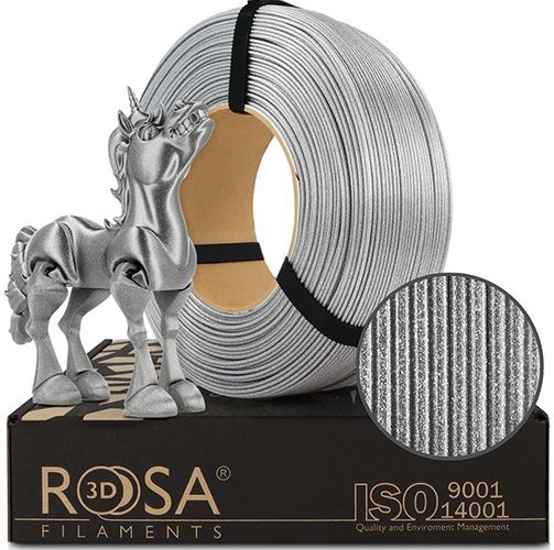 3D plastikas PLA blizgantis sidabrinis (Galaxy Briliant Silver) 1.75mm 1kg refill pakuotė Rosa3D PLA-GalBSIL-175-1R-R