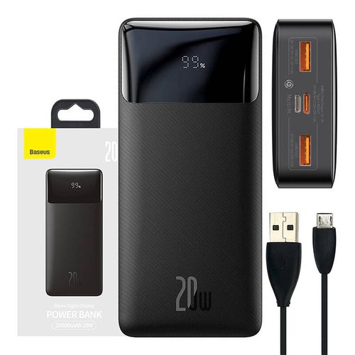 LiPo Powerbank 20000mAh 20W 3A 2xUSB, USB-C, black BIPOW BASEUS PPBD050501 6932172618322