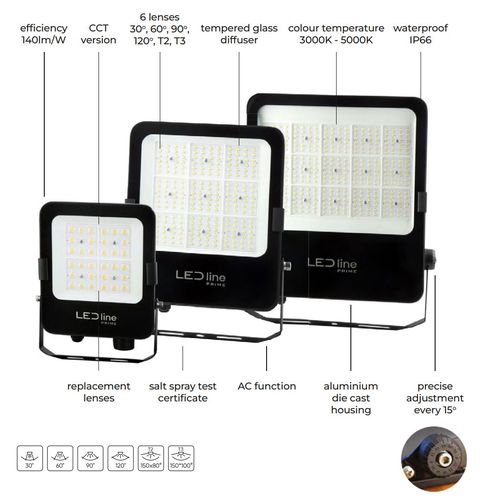 Lauko šviestuvas PRIME, 230Vac, 150W, 21 000lm, 140lm/W, CCT 3000K 4000K 5000K, IP66, 120° 202788 5905378202788