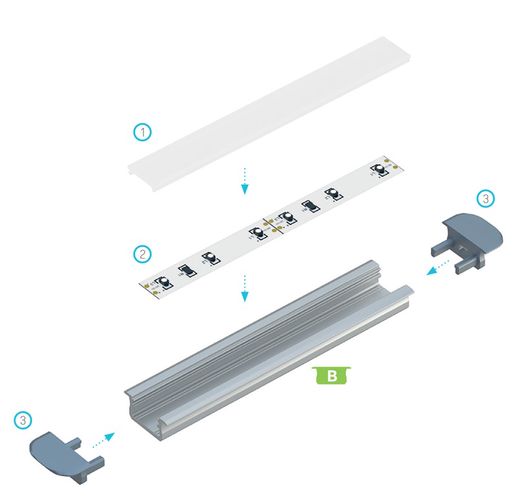 Profilis aliuminis anoduotas LED juostoms įleidžiamas, B, 1m LUMINES PROF-B-1Ms 5901854771137