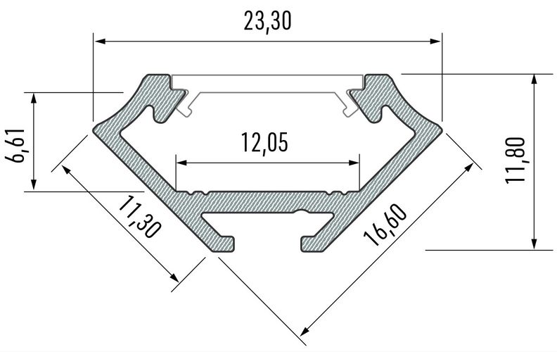 LED profile, white, corner, C, 3 meters, Lumines PROF-C-3Mw