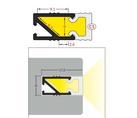 LED profilio HI8 dangtelis, baltas, 1m, TOPMET PROF-C1-MILK1
