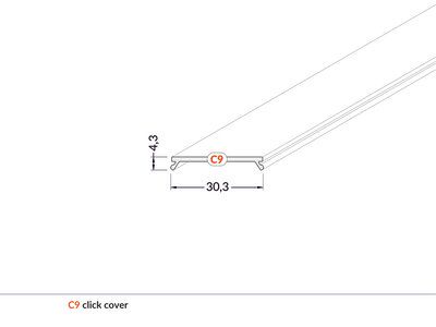 LED profilio VARIO30 dangtelis, užspaudžiamas CLICK, baltas, 2m, TOPMET PROF-C9-MILK2