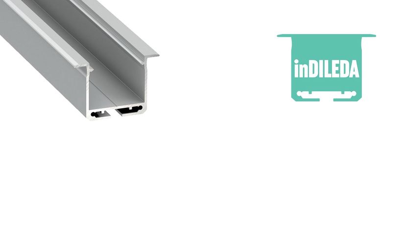 Profilis aliuminis anoduotas LED juostoms įleidžiamas, platus, gilus, inDILEDA, 1m LUMINES PROF-INDILEDA-1Ms 5902973363302