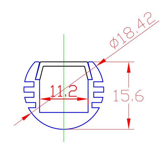 Anodized aluminum profile for LED strips, round type, length 2m PROF-SR18-2M