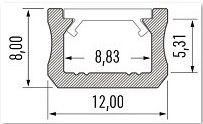 Profilis aliuminis anoduotas LED juostoms SLIM paviršinis, X, 2.02m LUMINES PROF-X-2Ms 5901854773414