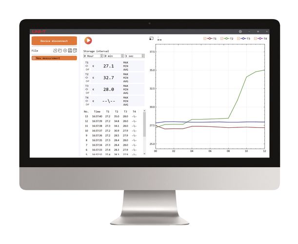 4-Channel thermometer -200.0°C~1372°C: Type-K; 7 types of thermocouples supported;APP and PC software;72000 groups;  UT325F 6935750532553