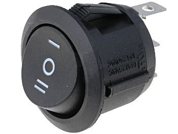 Rocker switch; ON-OFF-ON, fixed, 3pins. 10A/250Vac Ø19.8mm SP3T, round black R13-112D-BB 5410329428365