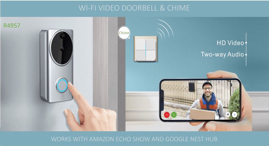 Smart wireless Wi-Fi video doorbell with video camera 1080P, chime, two way audio, IR night vision, PIR detection, silver, WOOX R4957 8944870149570