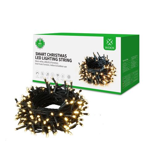 Smart Christmas LED Lighting String, 230Vac, 20m, 200 x LED, warm white 3500K, Wi-Fi, Bluetooth, WOOX R5151 8435606715072