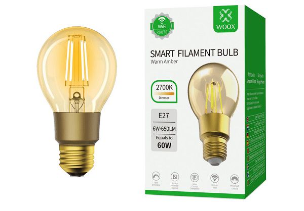 LED filament bulb E27, 230V, 6W, 650lm, 2700K, smart Wi-Fi, app controllable, TUYA, WOOX R9078 8435606703598