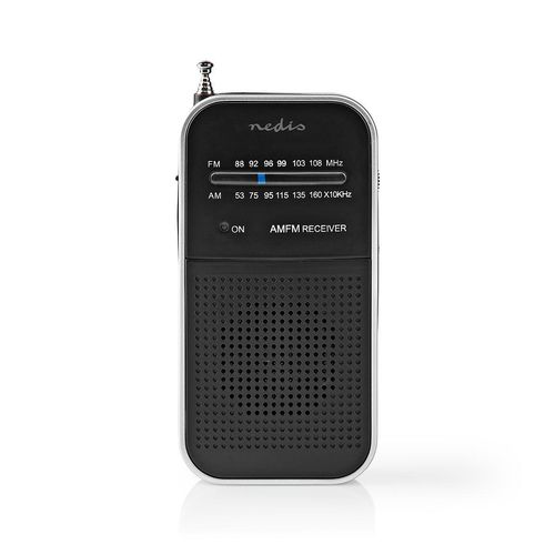 FM Radio | Portable Design | AM / FM | Battery Powered | Analogue | 1.5 W | Black White Screen | Headphone output | IP20 | Aluminium / Black RDFM1110SI 5412810329526