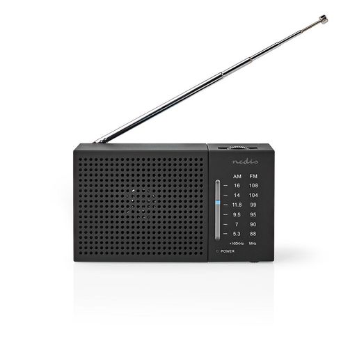 FM Radio | Portable Design | AM / FM | Battery Powered | Analogue | 1.5 W | Black White Screen | Headphone output | IP20 | Black RDFM1200BK 5412810329533