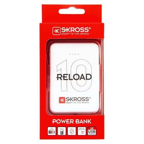 LiPo išorinis akumuliatorius (Powerbank) 10000mAh 12W 2xUSB baltas su microUSB kabeliu SKROSS RELOAD10 7640166322108