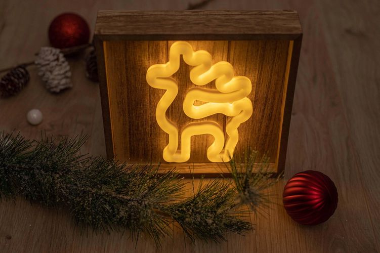 Neon Wood Frame LED DEER warm white, 5V USB / 3xAA, FLNW01 Forever Light RTV100425 5900495268518