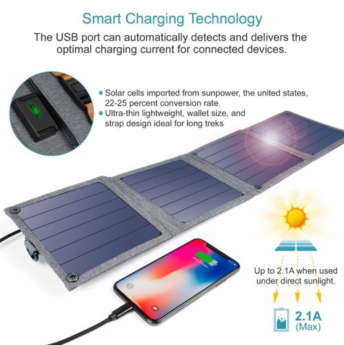 Foldable Solar Powered Charger Photovoltaic 14W USB 2.1A, 66x15cm, Choetech SC004 6971824970456