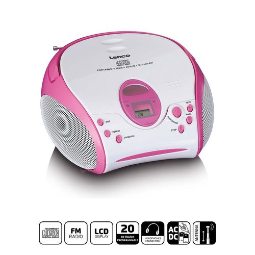 Boombox with CD player FM radio and stickers Pink SCD-24PK KIDS 8711902044949